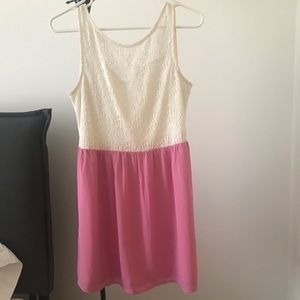 Dress with white lacey top and light pink skirt